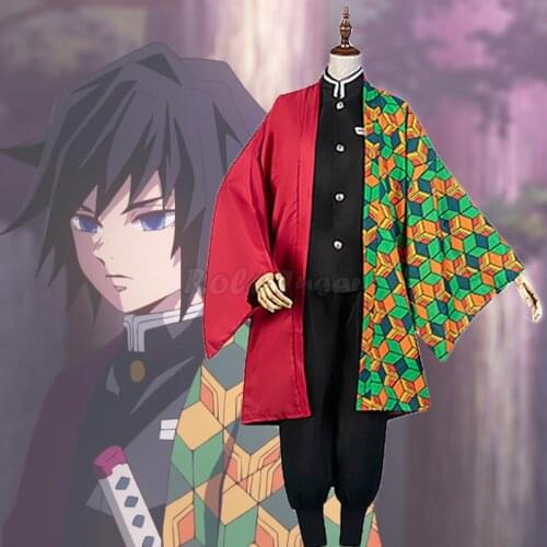 Anime Demon Slayer: Kimetsu no Yaiba Tomioka Giyuu Cosplay Costume Men Boys Halloween Party Show Costumes Full Sets Wig C90C36