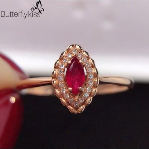 BK 18K Yellow Gold Natural Ruby Ring With Genuine Gold 585 Red Gemstone Women Jewelry Rings For Women Wedding Party Anniversary