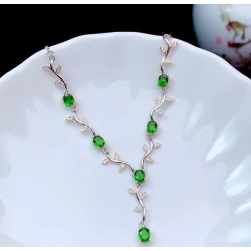 CoLife Jewelry Fashion Gemstone Necklace for Party 6 Pieces Natural Diopside Silve Necklace 925 Silver Diopside Jewelry