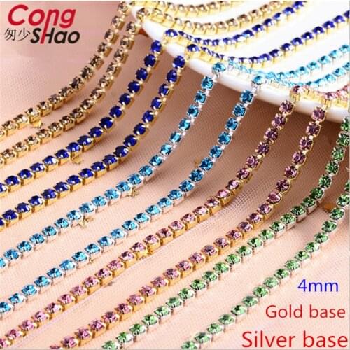 Cong Shao 4mm 1Yard Colorful Sew on Crystal Rhinestone Cup Chain Silver Based Claw for DIY Party Dinner Dress Accessories ZZ900
