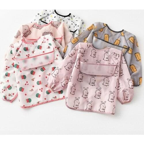 Baby Infant Bibs Cute Colorful Cartoon Bandana Waterproof Children Eating Drawing Long Sleeve Apron Baby Self Feeding Bib