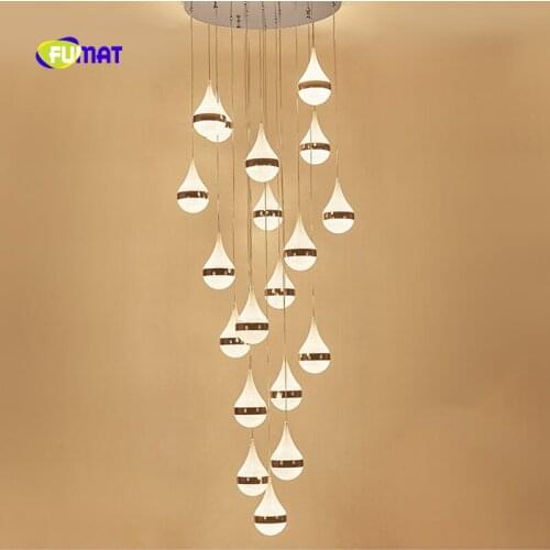 FUMAT Modern Gold Water Drop Brushed K9 Crystal Stainess Steel LED Pendant Lighting Luxury Clear Lamp For Dining Room Foyer