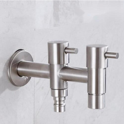 G1/2” 304 Stainless Steel Faucet Faucet Lengthened Double Hole Double Control Multifunctional Washing Machine Outdoor Garden