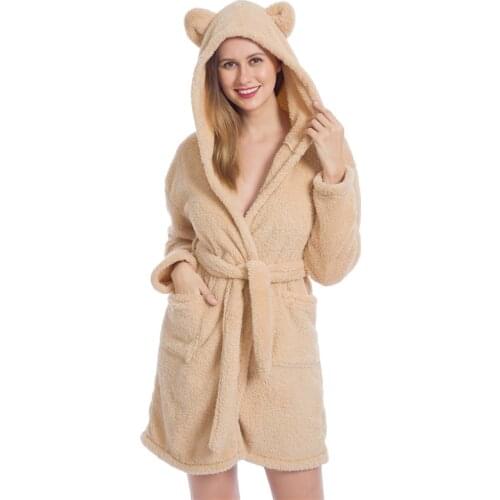 2021 Winter Robe Plush Fleece Scalloped Bath Robes For Women Soft Warm Long Sleeve Hooded Night-robe Loungewear New