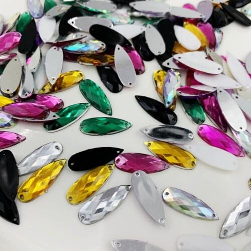 80pcs 8*22mm Mix colors stones and crystals Acrylic water drop rhinestone trim flatback sewing 2 Hole costume Wedding decoration