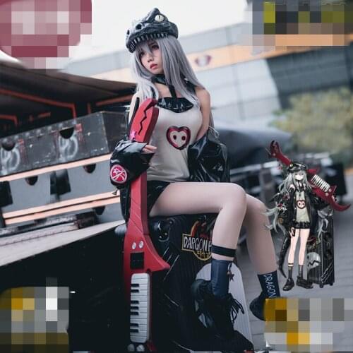 Anime cosplay costume Girls Frontline g11 Jr. Rock Black Punk Suit Wing Tail