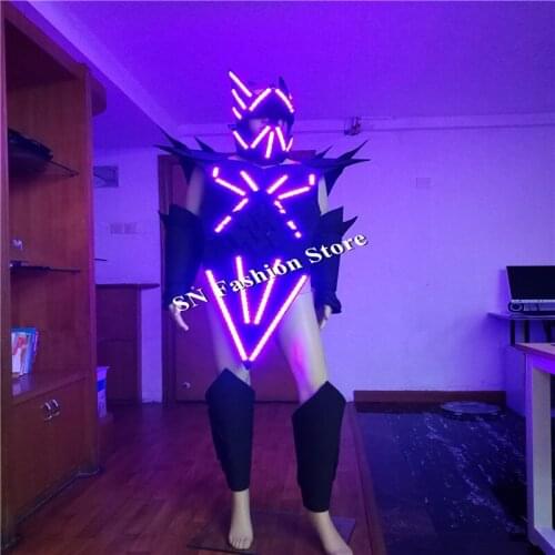 AS90 Ballroom dance led costumes robot costume men women stage model show wear party bar dress dj disco cosplay cloth led helmet