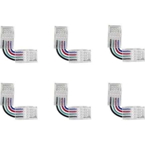 L Shape 4-Pin RGB LED Connectors 6 Packs 10Mm Wide Right Angle Corner Solderless Adapter Terminal Extension Connectors