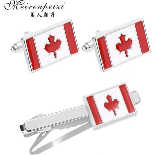 Meirenpeizi Luxury Tie Clip Cufflinks For Mens Canadian flag Cufflinks High Quality Tie Pin Cuff Links Set Tie Bar Men Jewely