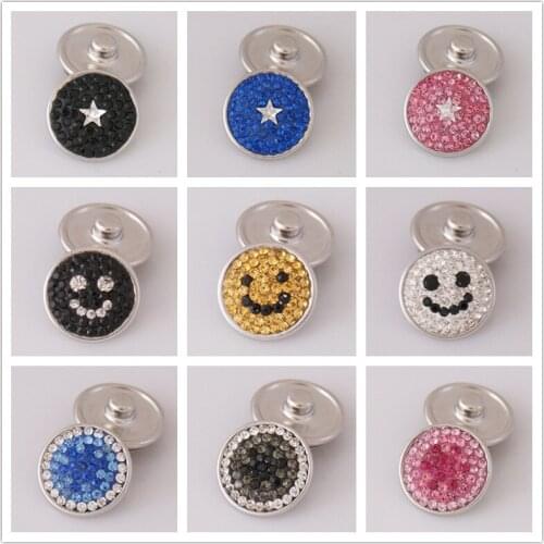 Fashion Trendy Colorful Star Smlie Gradient pattern rhinestone 18MM charm snap buttons for DIY snap jewelry