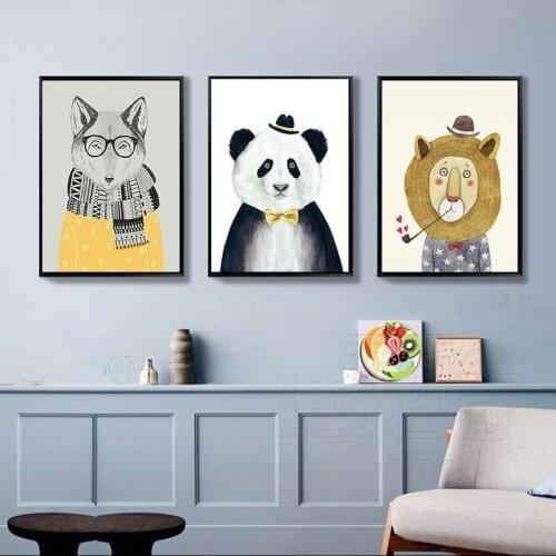 Cartoon Animal Bear Lion Panda Canvas Poster Minimalism Nordic Art Canvas Painting Pictures Modern Home Children Decoration