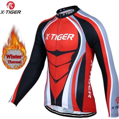 X-TIGER Mens Thermal Fleece Cycling Jersey Windproof Keep Warm Bike Long Sleeved Jacket Cycling Wind Clothing Sports Wear