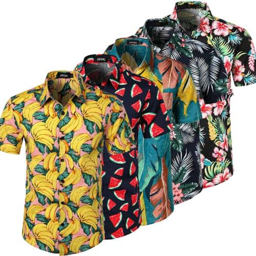 5 Style Mens Hawaiian Beach Shirt Floral Fruit Print Shirts Tops Casual Short Sleeve Summer Holiday Vacation Fashion Plus size