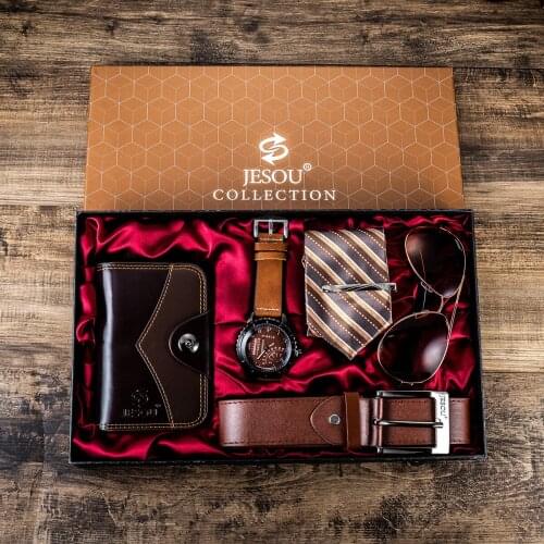 Mens Gift Set Beautifully Wrapped Watch + Glasses Belt Wallet Creative Fashion Simple Combination Set Watches Male