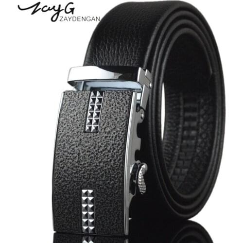 ZAYG Designer The New Men High Quality Automatic Buckle Black Cowhide Leather Belt Men Luxury Fashion Business Buckle Belts