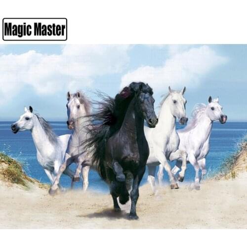 Diamond Painting Stickers Decorative Rhinestone Mosaic Cross Stitch round Diamond embroidery Black and white horse