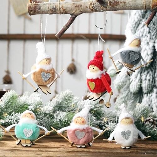 Christmas tree pompoms new Year Doll pendant Skiing snowman hangs Christmas decoration for home pendant Christmas items