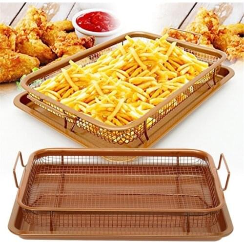 Rectangle Copper Crispy Tray Barbecue French Fries Oil Filter Baking Pan Non-Stick Bakeware Chips Basket Grill Mesh Kitchen Tool