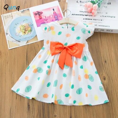 Qunq Colorful dot Baby Toddler girls dress 2021 New Summer Kids Clothes for 1 2 3 4 Year Girl Big Bow Sweet Children Clothing