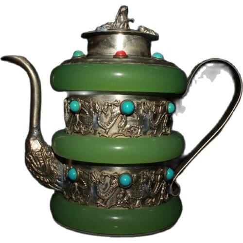 Early collection of inlaid gemstone three bracelets copper dragon wine pot ornaments family decorations