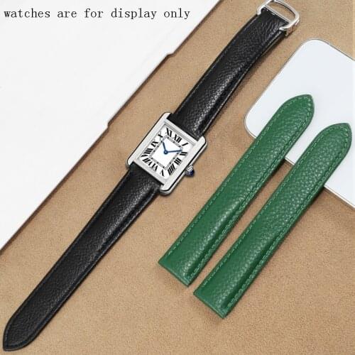 Genuine Leather Strap Replacement Cartier Tank Solo Series Lichee Pattern Leather Men And Women Watch Chain 17 20 22 23 25mm