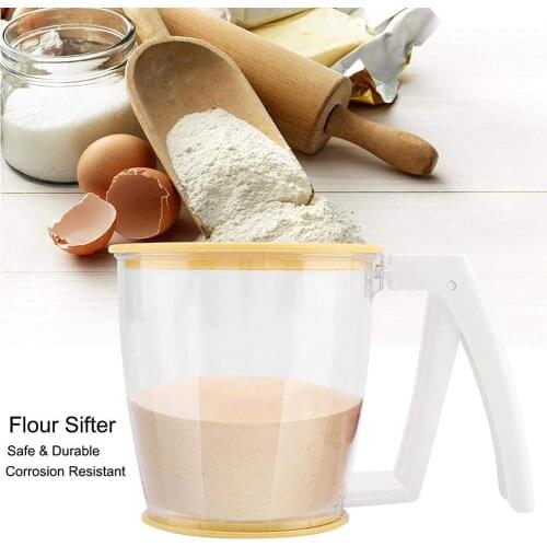 Handle Plastic Press Cup Shape Flour Sifter Strainer Kitchen With Hand-Pressed Lid Filter Sieve Flour Tool Sieve Separation H3J1