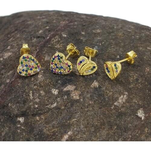 Candy Heart Earring for Girls Cubic Zirconia Heart Shaped Stud Earrings For Woman Cute Jewelry Lovely Tiny Sturd Earrings