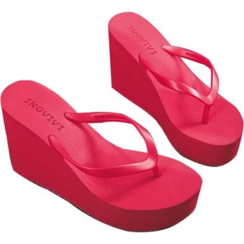 2021High-heeled Shoes Lady House Slippers Platform Slides Low On A Wedge Rubber Flip Flops Summer Clogs Woman Candy Colors Heels