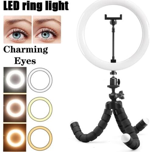 LED Selfie Ring Light Dimmable Round Photography Remote Lamp With Mini Tripod Phone Stand For TikTok YouTube Makeup Video Live