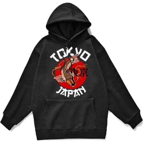 Hoody Japanese Tokyo Koi Printing Autumn Fleece Male Pullover Warm Street Men Hooded Sweatshirt Korean Fashion Brand Man Hoodies