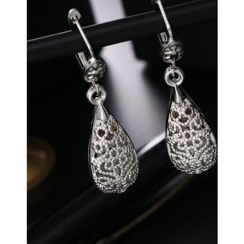 Women party wedding jewelry 3 color 925 sterling silver 18K gold Retro earrings high quality fashion charm gift hook beautifully