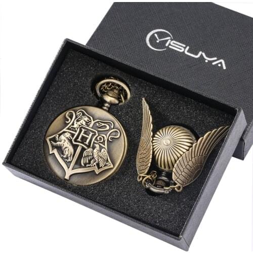 Vintage Antique Quartz Pocket Watch Sets Bronze Cute Ball Wings Design Pocket Watches Necklace Pendant Clock Chain Gifts Box Set