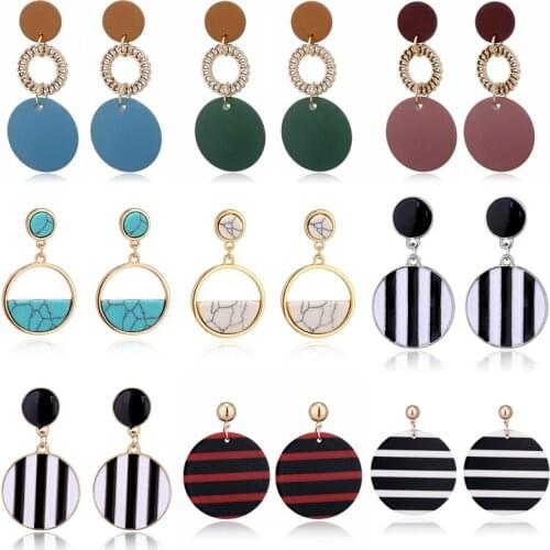 YAOLOGE 2021 New Round Acrylic Drop Earrings For Women Vintage Statement Earrings Gift Festival Party Fashion Jewelry Wholesale