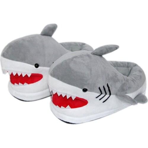 Womens Cartoon Shark Cotton Slippers Winter Ladies Cactus Furry Slides Warm Home Indoor Fluffy Slides House Plush Floor Shoes