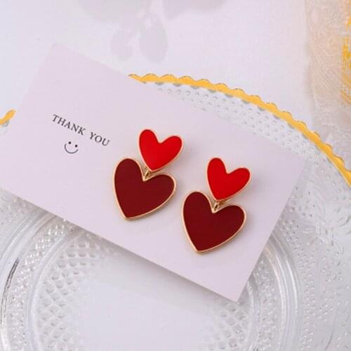 S925 South Korean Double drop oil color contrast geometric heart-shaped woman earrings, gifts, 2020 new jewelry SHANGZHIHUA