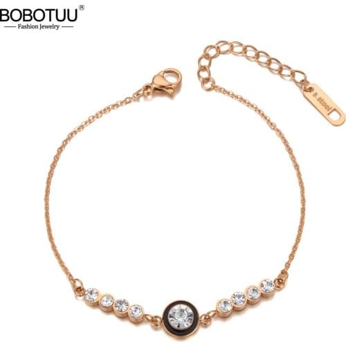 BOBOTUU Bohemia Stainless Steel Acrylic Charm Bracelet For Women Trendy CZ Crystal Chain & Link Jewelry Женский Браслет BB20108