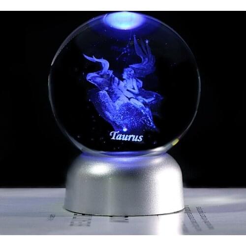 Zodiac Taurus Crystal Ball 3D Constellations Glass Globe Home Decoration Accessories Horoscope Zodiac Signs Sphere Glass Ball