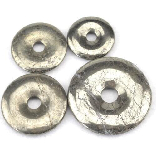 50mm 40mm 35mm 30mm Donut Shape Pendant Natural Pyrite Stone Beads Pendant DIY Loose Beads For Jewelry Making