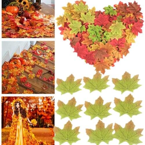 50 Pcs Artificial Maple Leaves Fake Fall Leaves Photo Props Halloween Decoration