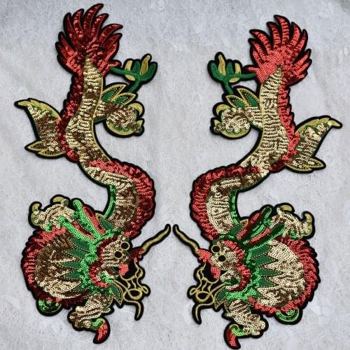 Sequins Embroidery Dragon Patches For Clothing Sew On Sticker Monster Patches Sewing Accessories Clothes Jeans Decoration