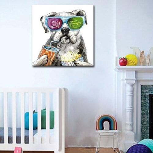 Big size 100% handpainted Cartoon Oil Painting on Canvas Abstract Animal Art picture for kids room bedroom Happy dog paintings