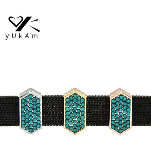 YUKAM Slider Jewelry Keys Green Small Pave Geo Bar Slide Charms Keeper for Leather Wrap Mesh Keeper Bracelets Accessories Making