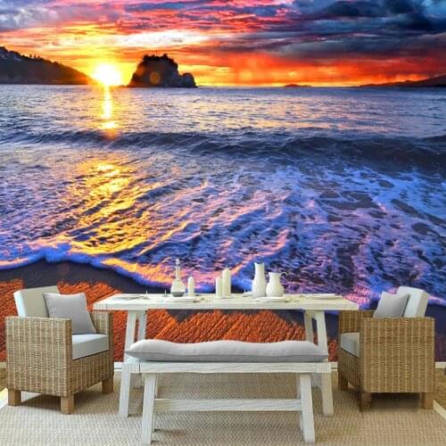 Custom Mural Beautiful Sunrise Sunset Seaside Sandy Beach Landscape Living Room Bedroom TV Background Wall Art Photo Wallpaper