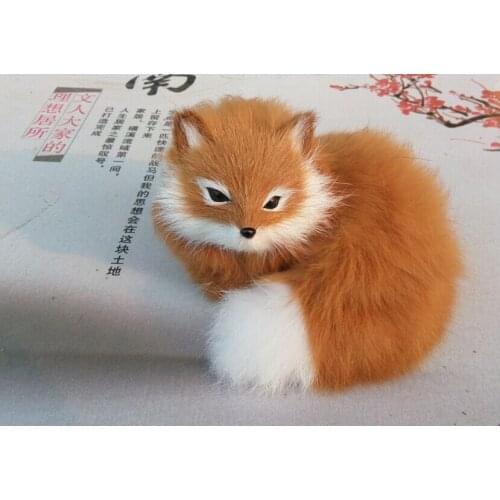 Cute simulation fox toy resin&fur fox yellow fox doll gift about 13x9x12cm 2068