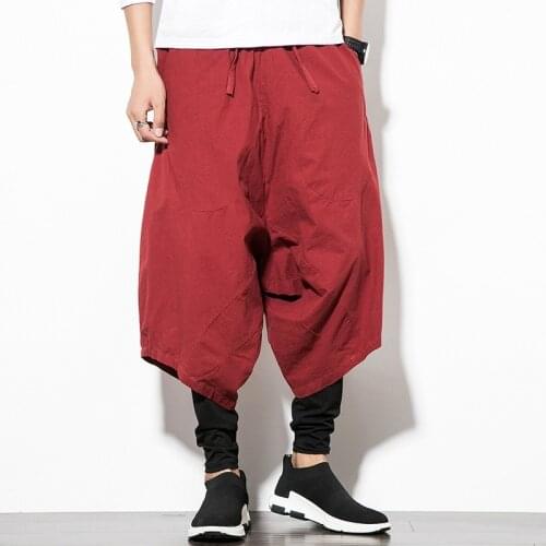 Chinese Style Harem Pants Streetwear Casual Joggers Mens Pants Cotton Linen Sweatpants Ankle-Length Men Trousers M-5Xl 30029