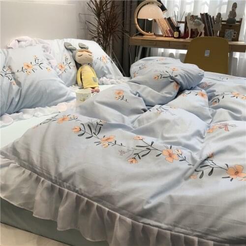 Lace Idyllic Small Floral Bed Four-Piece Set All Cotton Pure Cotton Fresh Korean Style Princess Style Quilt Cover Flower