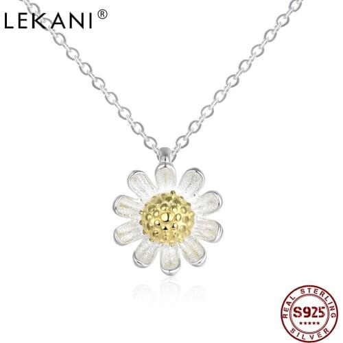 LEKANI 925 Sterling Silver Flower Pendant Necklace For Women Little Chrysanthemum Chain Casual Sporty Style Fashion Necklace