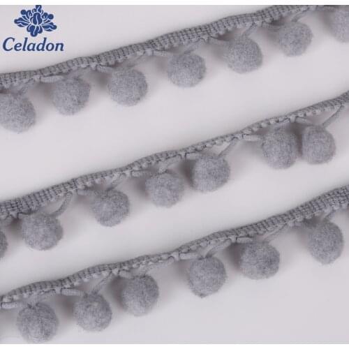 Hot 10-20mm Grey Color 5Yards MINI Ball Lace Pom Pom Trim Ball Fringe Ribbon DIY Sewing Accessory Lace For Home Party Decoration