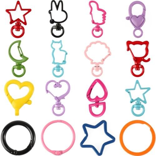 Metal Heart Moon Flower Star Animal Hollow Keychain Split Key Ring Swivel Lobster Clasp Connector for Bag Belt Dog Mask Chains