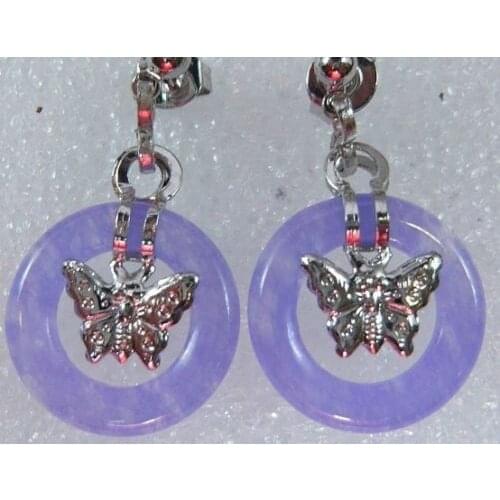 Lovely ladys butterfly purple natural jade circle earring